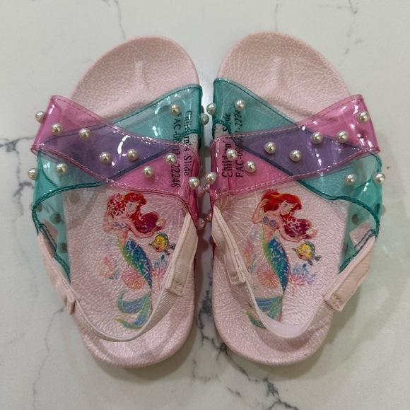 Disney Princess Ariel Kids Sandals - Pink and Blue with Pearls size 7/8 - Picture 1 of 5